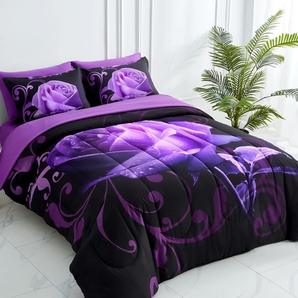 WONGS BEDDING Purple Comforter Set Queen, Reversible Purple ... - Image 3