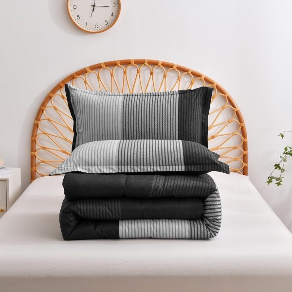 WONGS BEDDING Black Comforter Set Queen, Reversible Black Gr... - Image 7