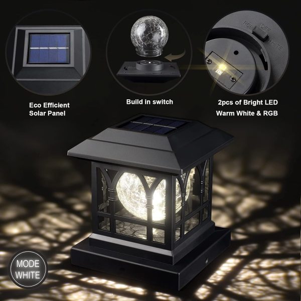 AEFRELEOHT Solar Post Cap Lights, Warm White & RGB Automatic... - Image 2