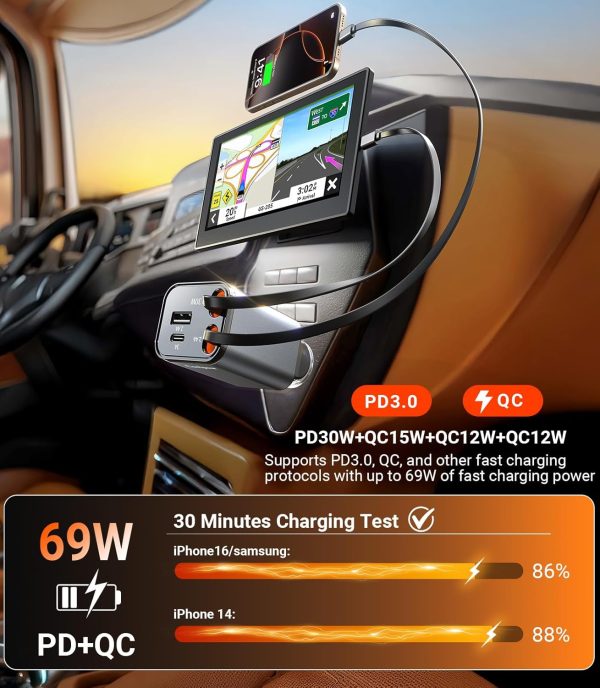Retractable Car Charger 69W Cigarette Lighter USB C Car Phon... - Image 5