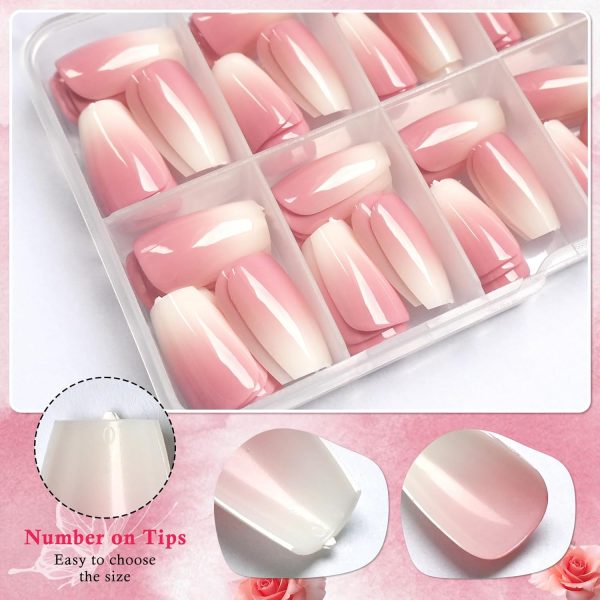 AddFavor 120pcs Ombre Press on Nails - Pink White Gradient F... - Image 2
