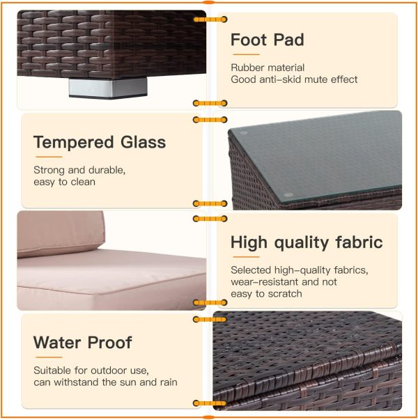 FDW 5 Pieces Outdoor Patio Furniture Sets Sectional Sofa Rat... - Image 6