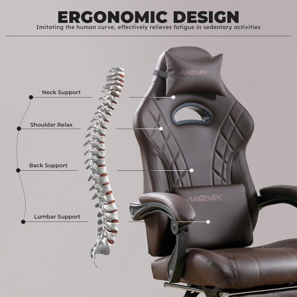 NIONIK Gaming Chair with Footrest and Massage Lumbar Support... - Image 4