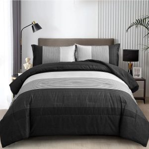 WONGS BEDDING Black Comforter Set Queen, Reversible Black Gr...