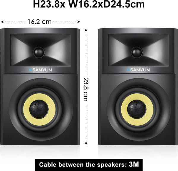 Sanyun SW205 80W 4” Powered Bookshelf Speakers with Wooden C... - Image 2