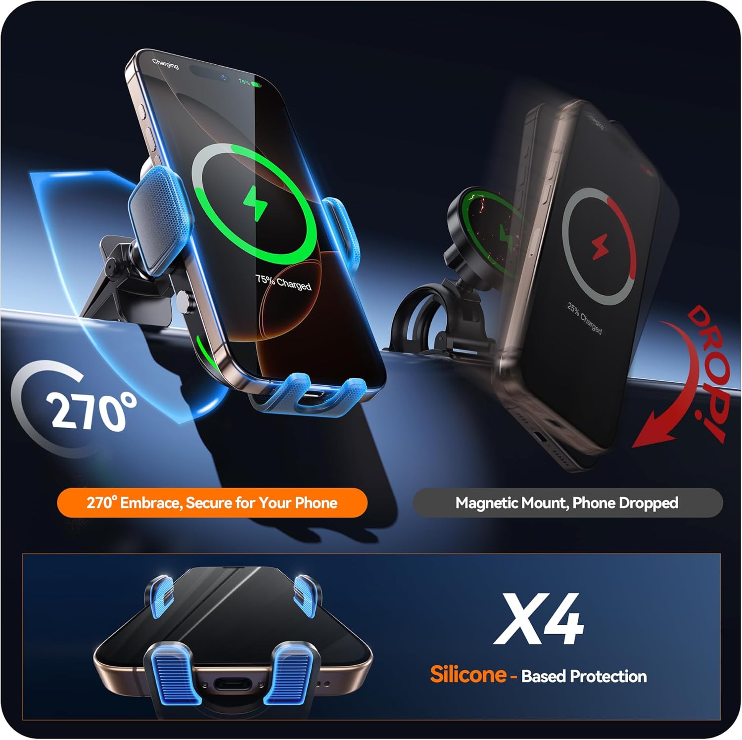 Auckly Qi 15W Car Phone Holder Wireless Charger, [270 ° Auto…