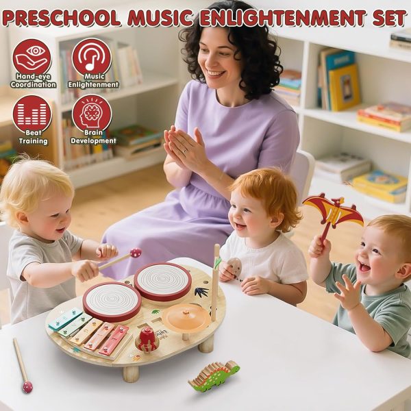 Lehoo Castle Toddler Drum Set, Wooden Musical Instruments wi... - Image 3