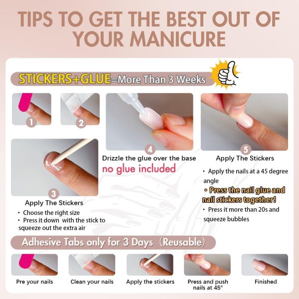 KQueenest Ombre Pink Press on Nails Short Almond Shape, Blus... - Image 6