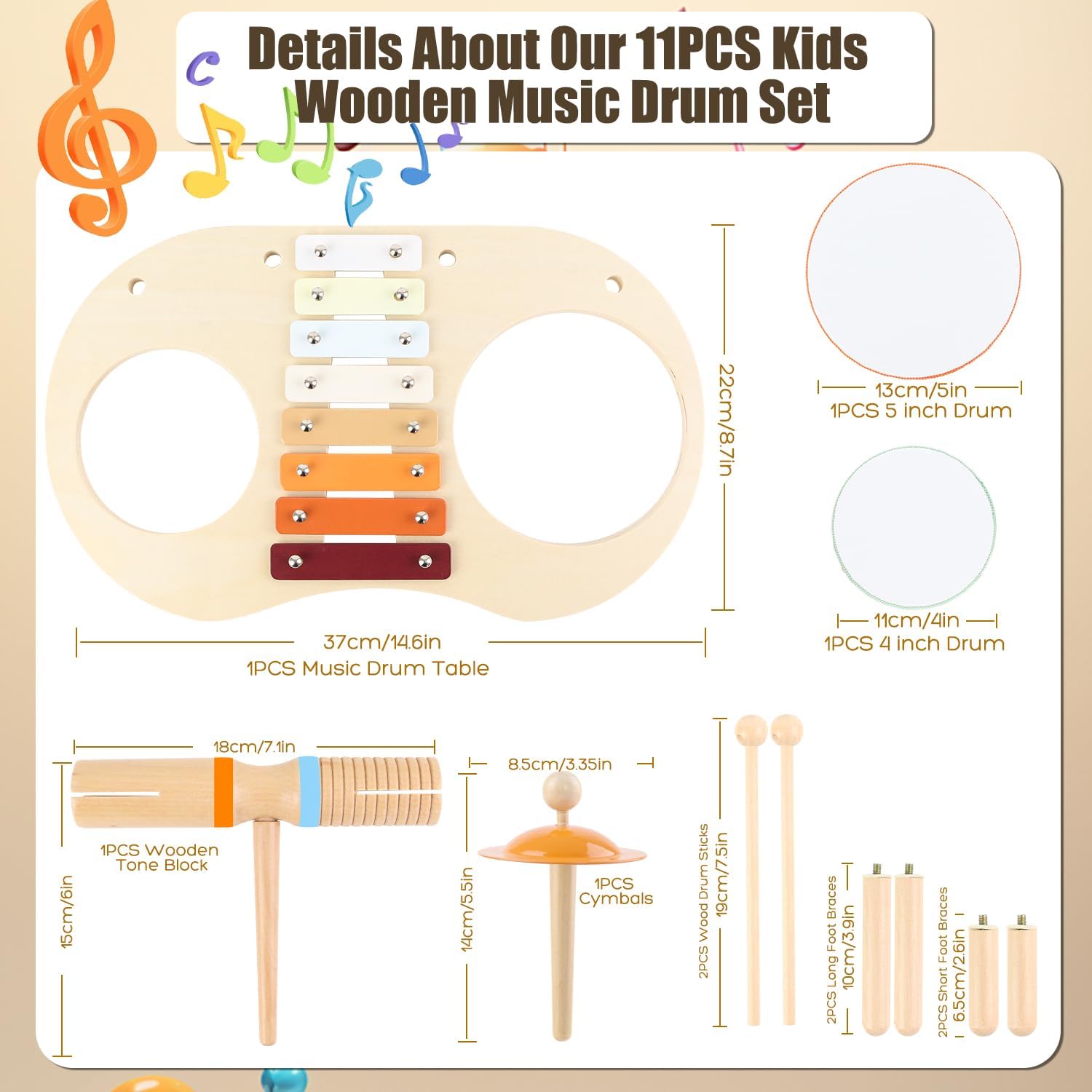 Drum Set for Toddlers 3+ Year Old Boys Girls Baby Wooden Mus…