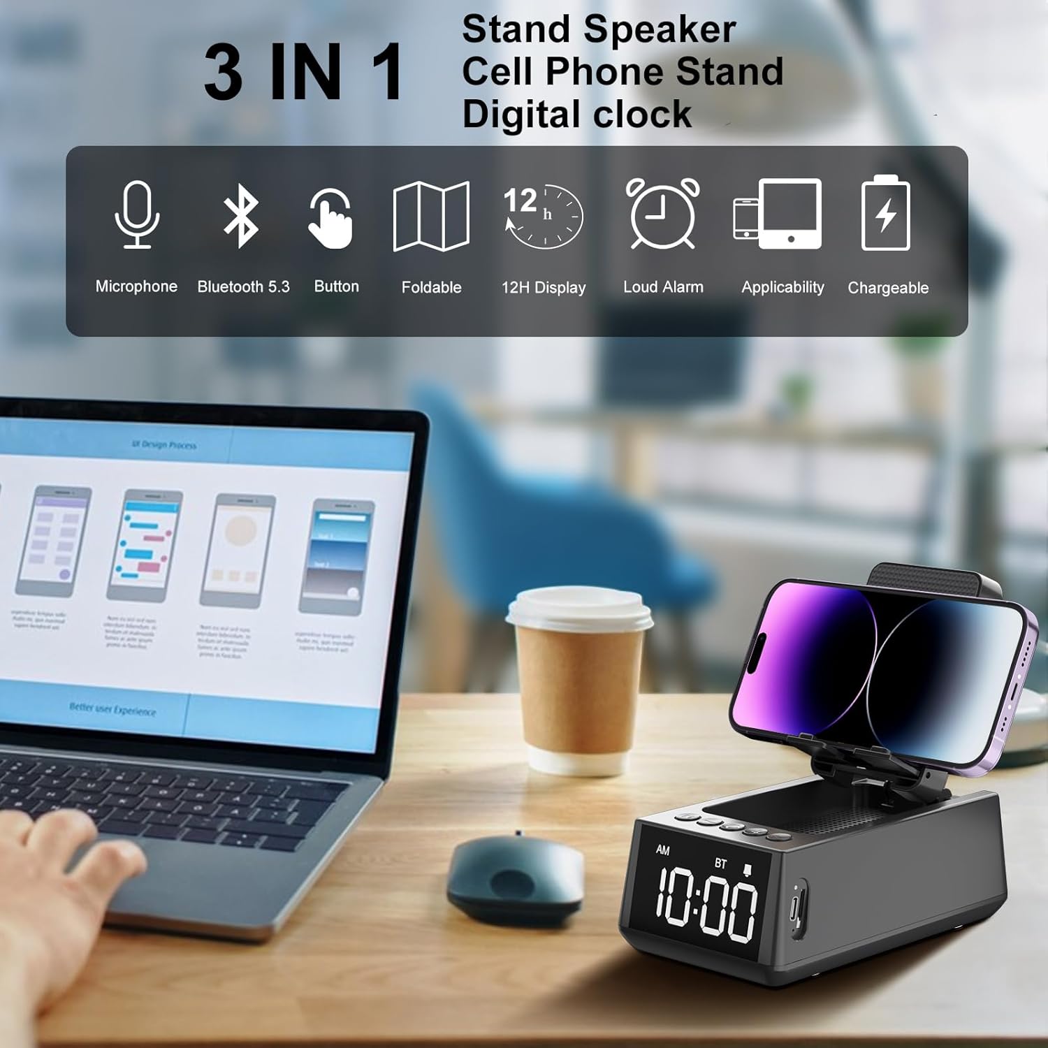 Deeyaple 3 in 1 Wireless Bluetooth Speaker with Loud Alarm C…