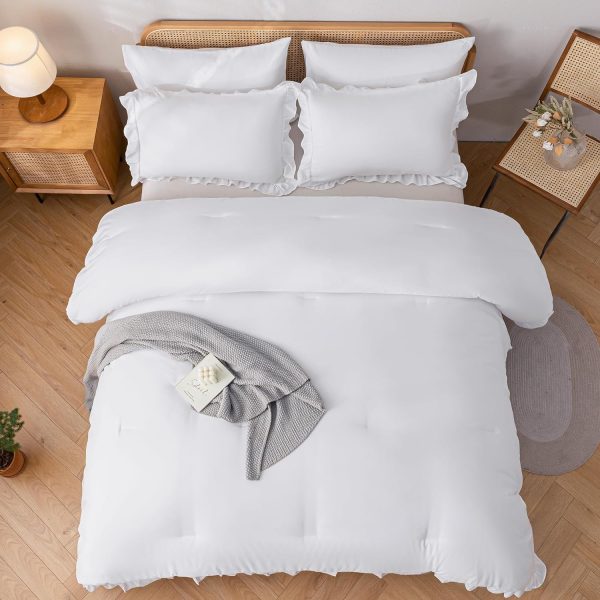 YIKUSH Queen Comforter Set White Comforter 3PCS (1 Ruffle Co... - Image 8