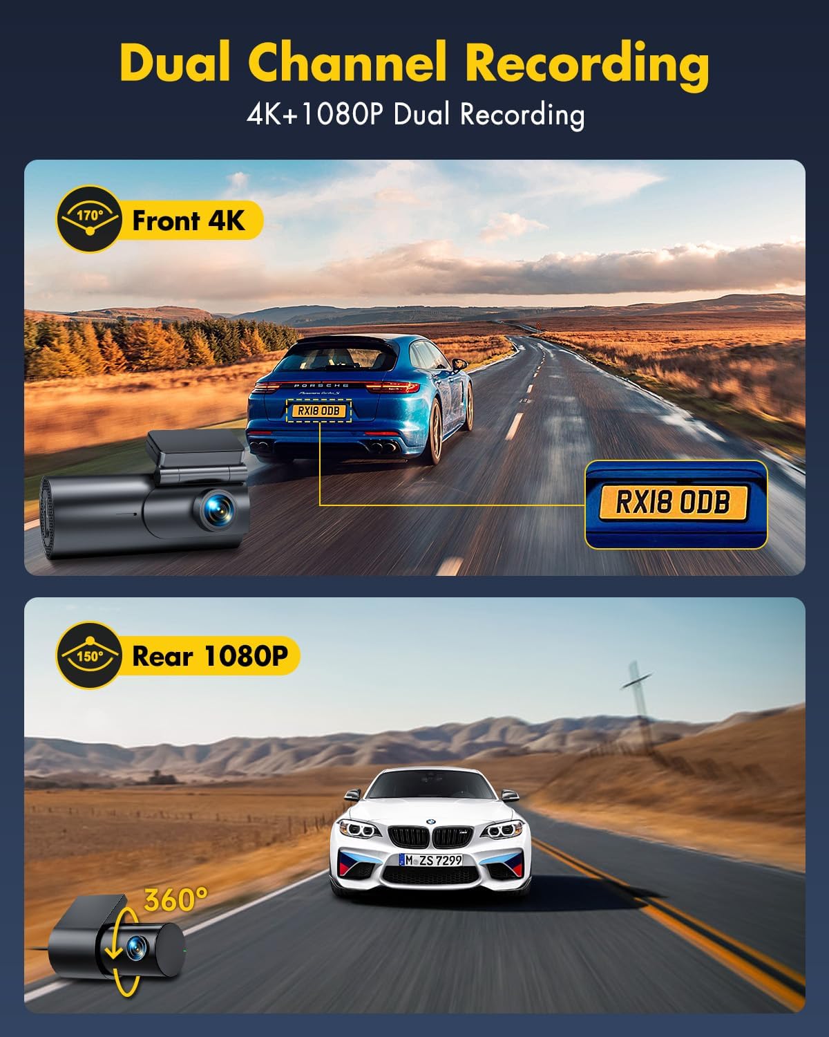 Dash Cam Front and Rear Camera – 4K+1080P Dual Dash Camera f…