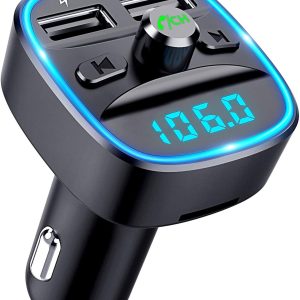 TEUMI Bluetooth 5.3 FM Transmitter for Car, Blue Ambient Lig...