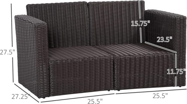 Outsunny 2 Pieces Patio Furniture Set Outdoor Loveseat Wicke... - Image 3