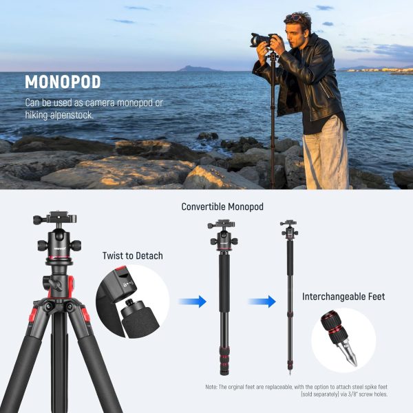 NEEWER 72 inch Camera Tripod Monopod with Center Column and ... - Image 6