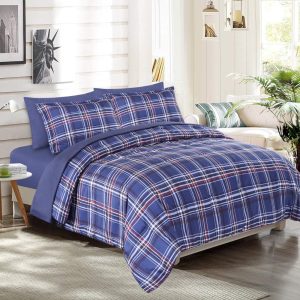 EMME Queen Plaid Comforter Set with Sheets Bed in A Bag 7-Pi...