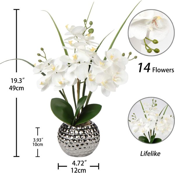 Artificial Orchids Flowers 20'' White Fake Flowers Arrangeme... - Image 2