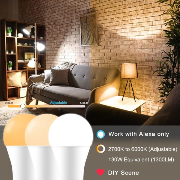 Alexa Light Bulb 130W Equivalent, Smart Light Bulbs Warm Whi... - Image 2