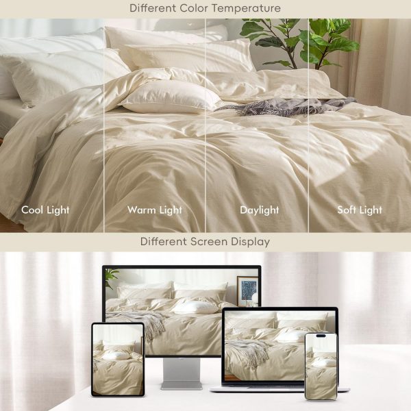MooMee Bedding Duvet Cover Set 100% Washed Cotton Linen Like... - Image 6