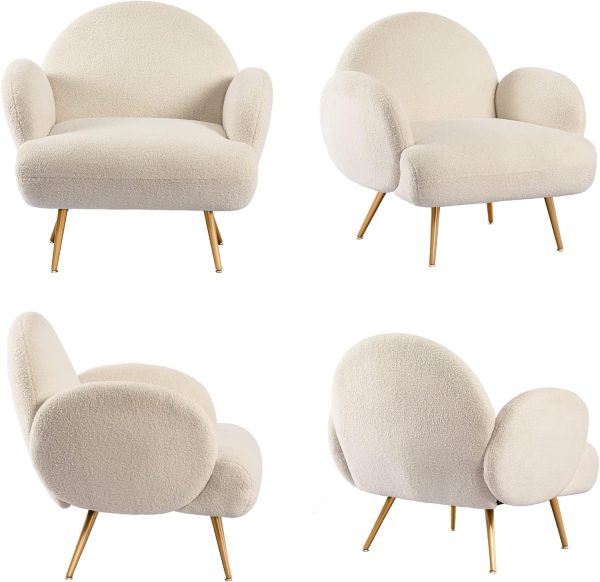 White Accent Sherpa Chair for Living Room Bedroom Reading Co... - Image 8