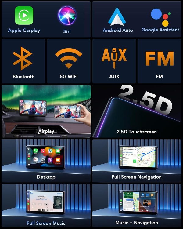 LAMTTO Portable Wireless Carplay & Android Auto,7" HD IPS Dr... - Image 7