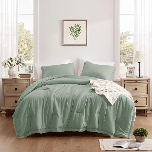 downluxe Queen Comforter Set Sage Green, 3 Pieces Boho Tasse... - Image 6