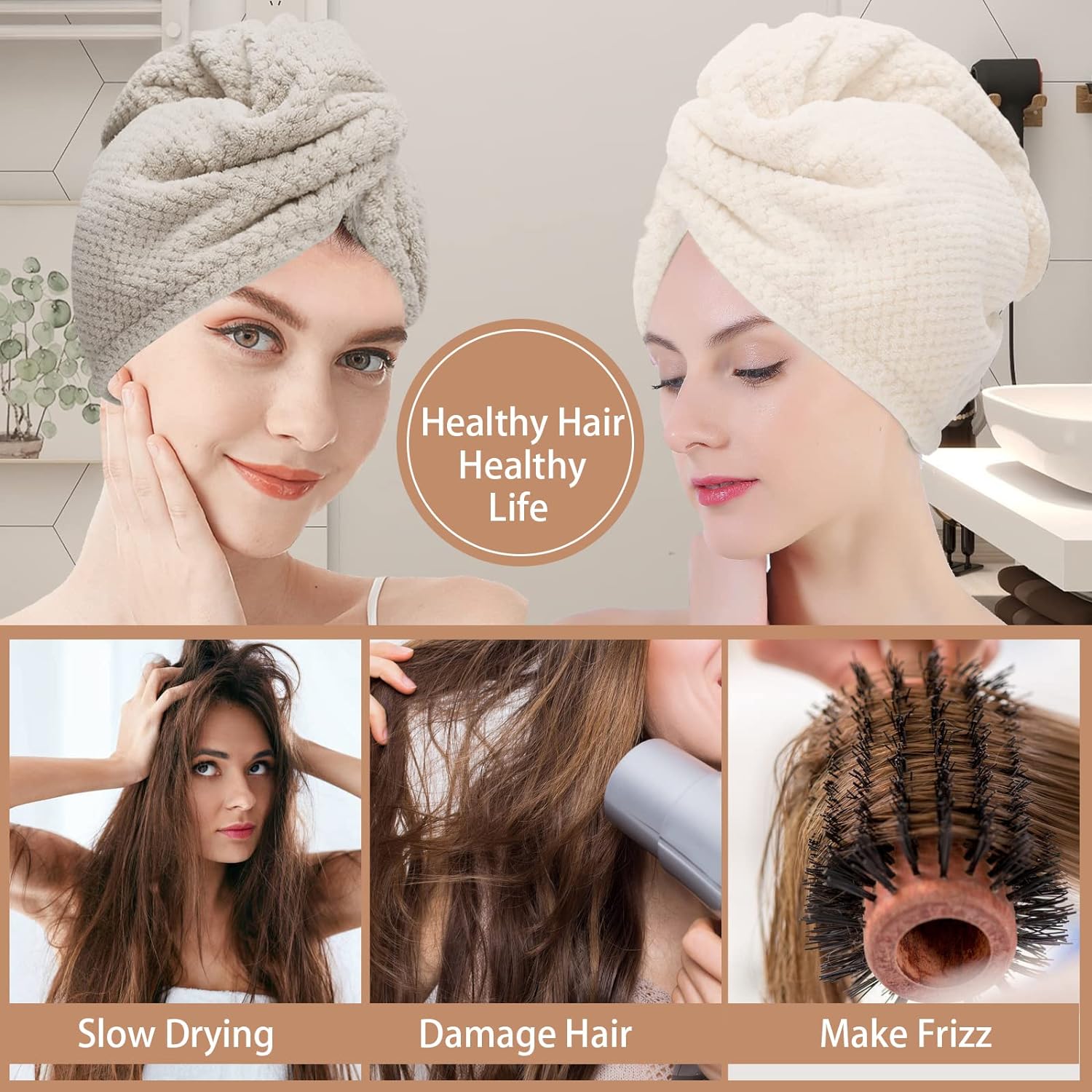 CZZXI 3 PCS Microfiber Hair Towel, Hair Wraps for Women Wet …