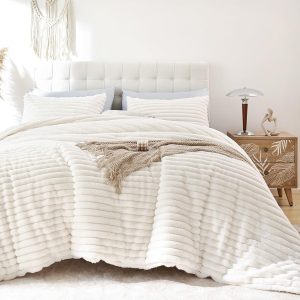 YIKUSH Fluffy Twin Comforter Set 2 Pieces - Beig Fleece Fluf...