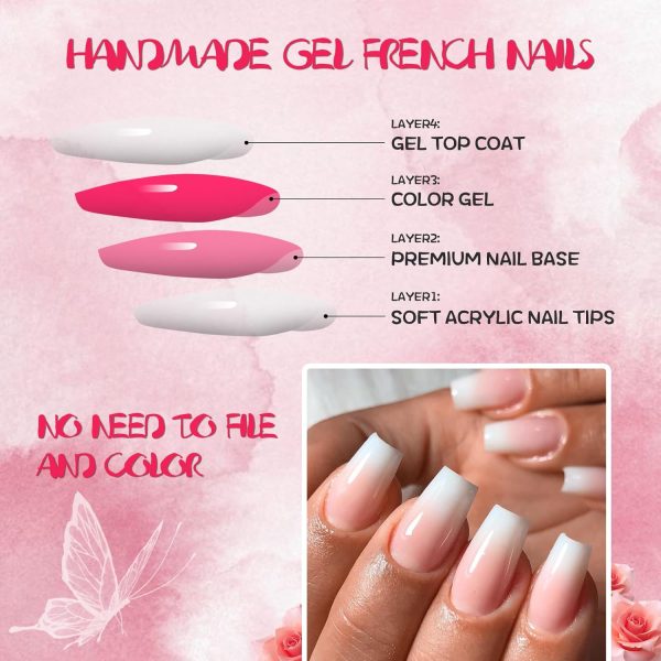 AddFavor 120pcs Ombre Press on Nails - Pink White Gradient F... - Image 7