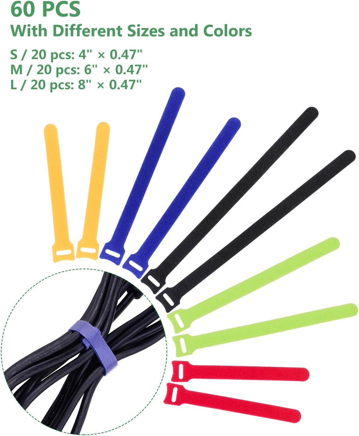 OneLeaf 60 Pcs Reusable Fastening Cable Ties with Hook and L…