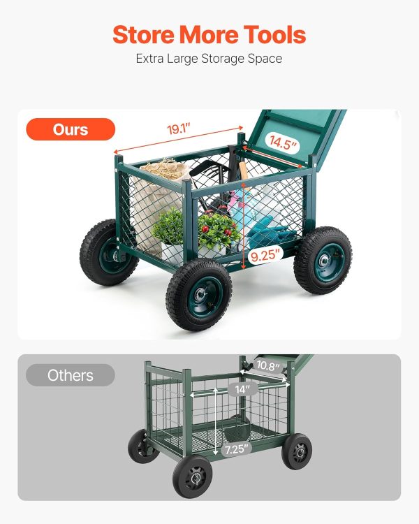 VEVOR Rolling Garden Cart with Seat, Metal Rolling Garden Wo... - Image 3