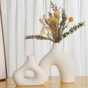 CEMABT White Ceramic Vase Set of 2 for Modern Minimalist Boh...