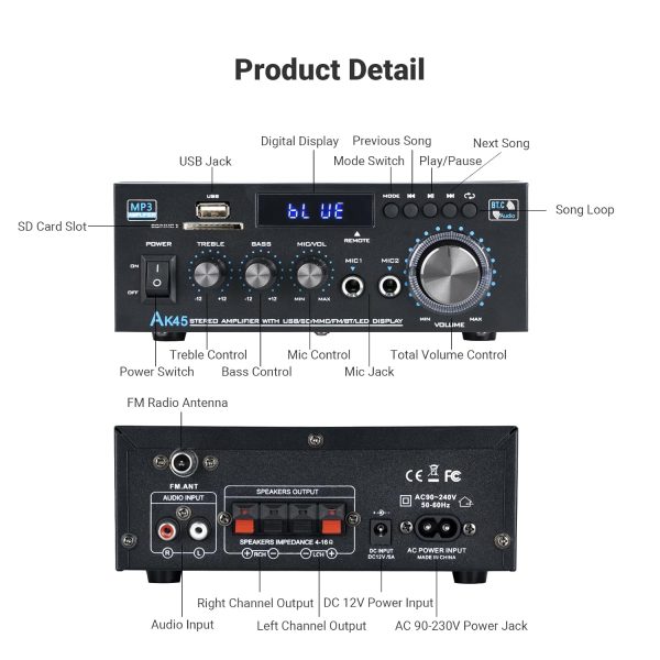Bluetooth Stereo Receiver &Home Audio Amplifier, 300Wx2 2-Ch... - Image 3