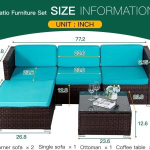 Ruesleag Patio Furniture Set 5 Piece Outdoor Rattan Sectiona...