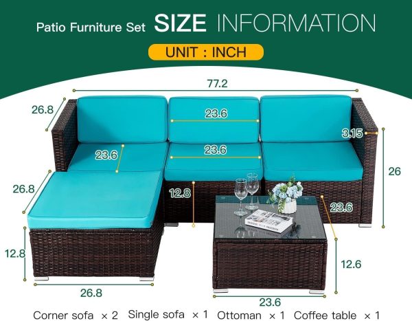 Ruesleag Patio Furniture Set 5 Piece Outdoor Rattan Sectiona...