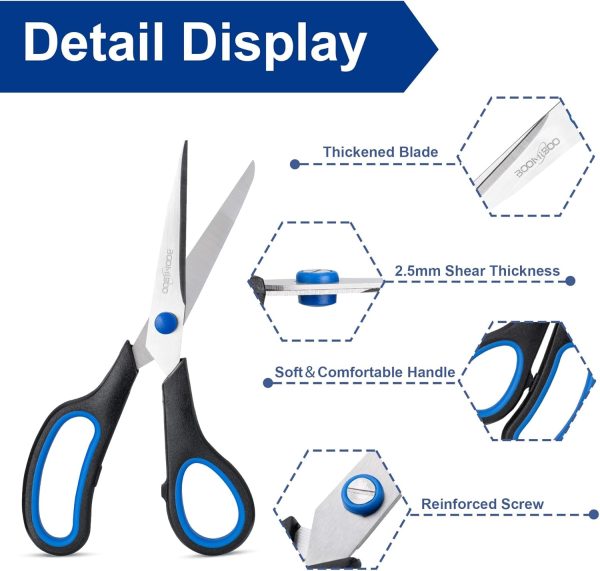 Scissors, BOOMIBOO 8" All Purpose 6 Pack - Comfort-Grip Scis... - Image 3