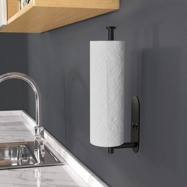 HUFEEOH Black Adhesive Paper Towel Holder Under Cabinet Wall... - Image 5