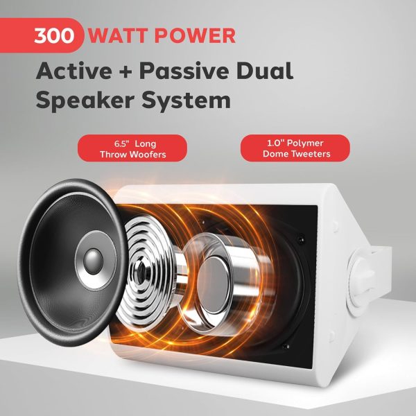 Pyle Outdoor Wall-Mount Patio Stereo Speaker - Waterproof Bl... - Image 5