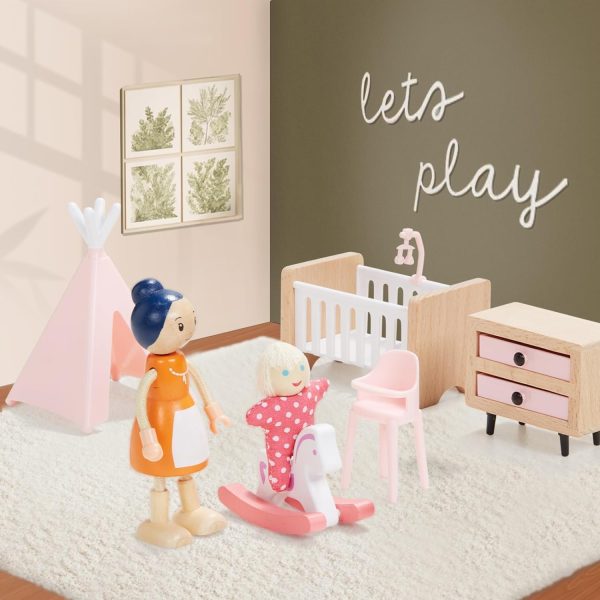 32pcs Pink Wooden Dollhouse Furniture Set for 5 Rooms, Wood ... - Image 5