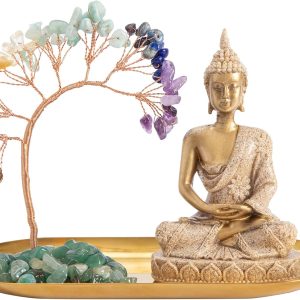 7 Chakra Healing Crystal Tree and Zen Statue, Sakyamuni Budd...