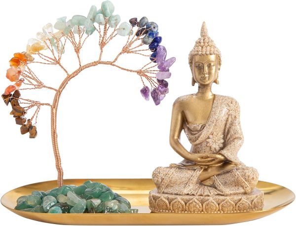 7 Chakra Healing Crystal Tree and Zen Statue, Sakyamuni Budd...