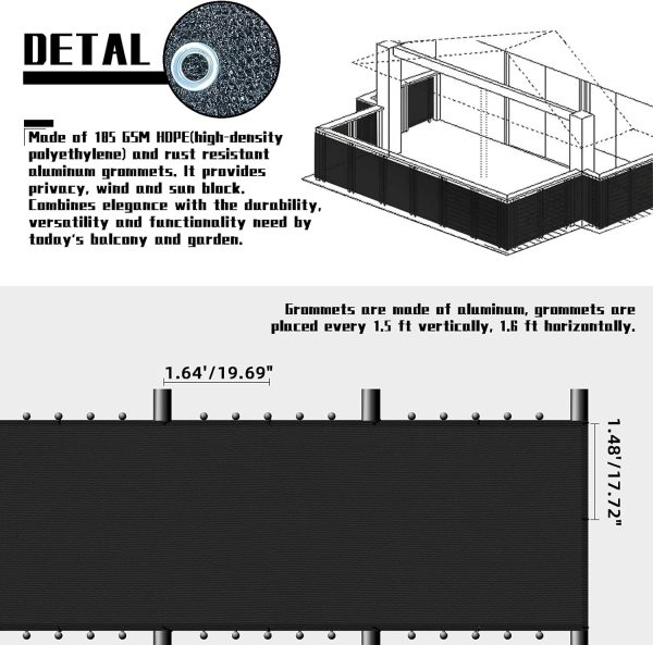 GardenLux 3'x20'Balcony Privacy Screen Cover Fence Cover UV ... - Image 3