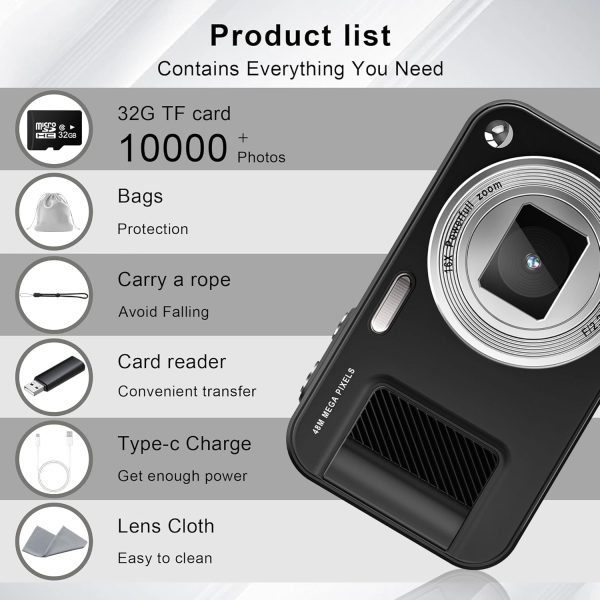 JVSCAM Digital Camera, Autofocus 48MP Kids Camera, FHD 1080P... - Image 9