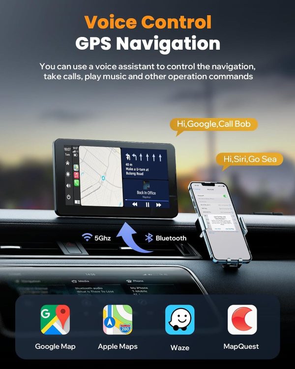 LAMTTO Portable Wireless Carplay & Android Auto,7" HD IPS Dr... - Image 2