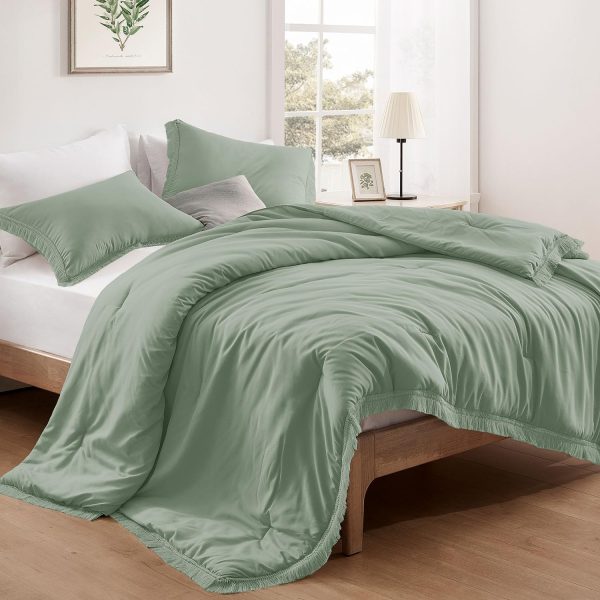 downluxe Queen Comforter Set Sage Green, 3 Pieces Boho Tasse... - Image 2
