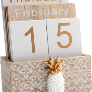 Notakia Vintage Wood Block Perpetual Calendar Month Week Dat...