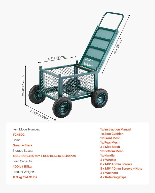 VEVOR Rolling Garden Cart with Seat, Metal Rolling Garden Wo... - Image 7