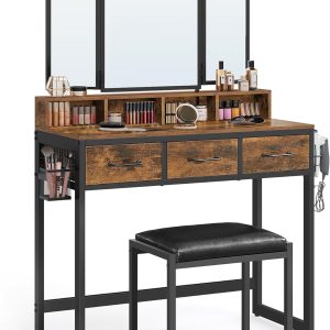 VASAGLE Vanity Set with Mirror and Stool, Makeup Vanity with...