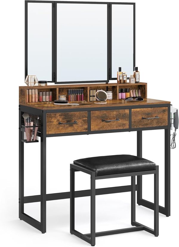 VASAGLE Vanity Set with Mirror and Stool, Makeup Vanity with...