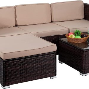 FDW 5 Pieces Outdoor Patio Furniture Sets Sectional Sofa Rat...